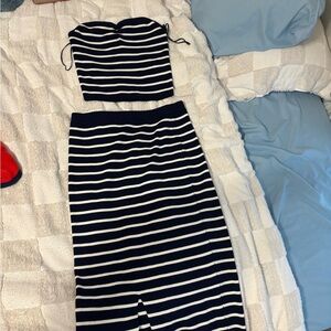 Striped Navy and White Two-Piece Set